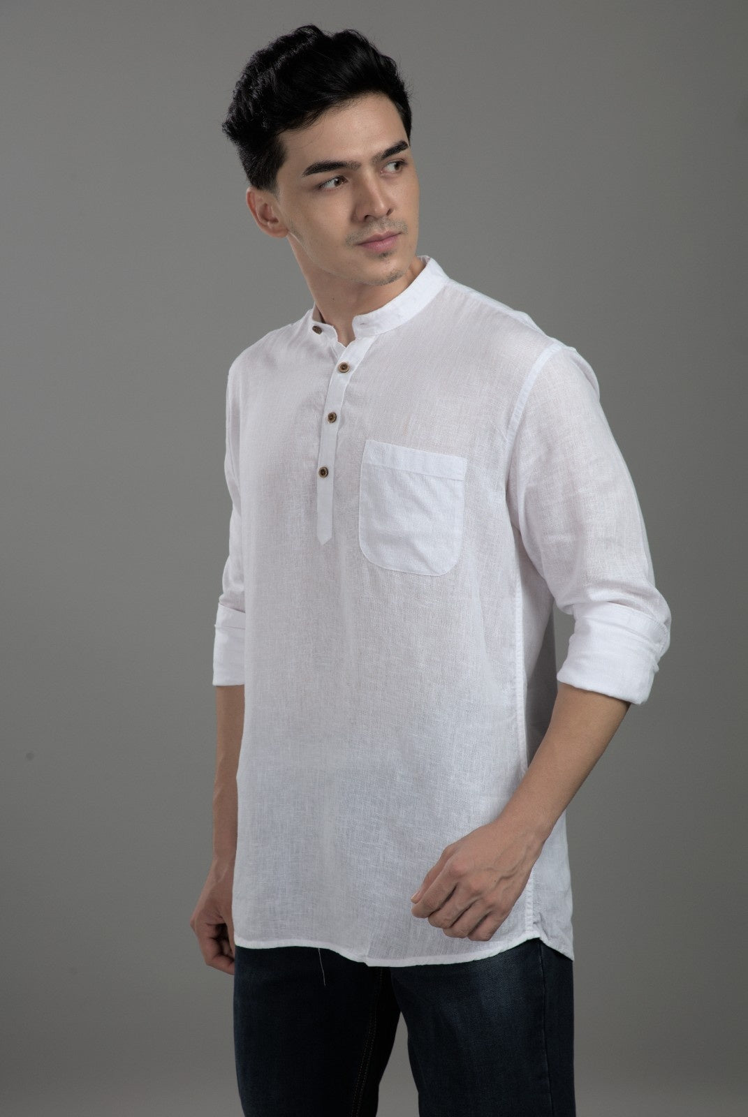 Linen White Short Kurta