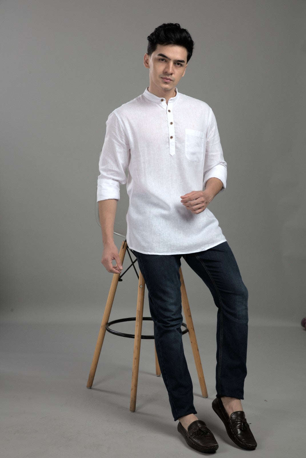 Linen White Short Kurta