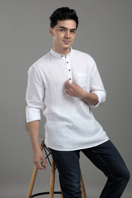 Linen White Short Kurta