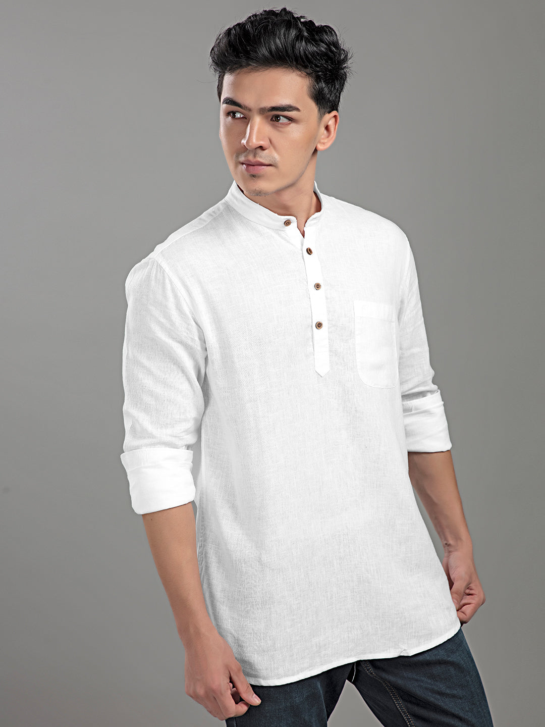 Linen White Short Kurta