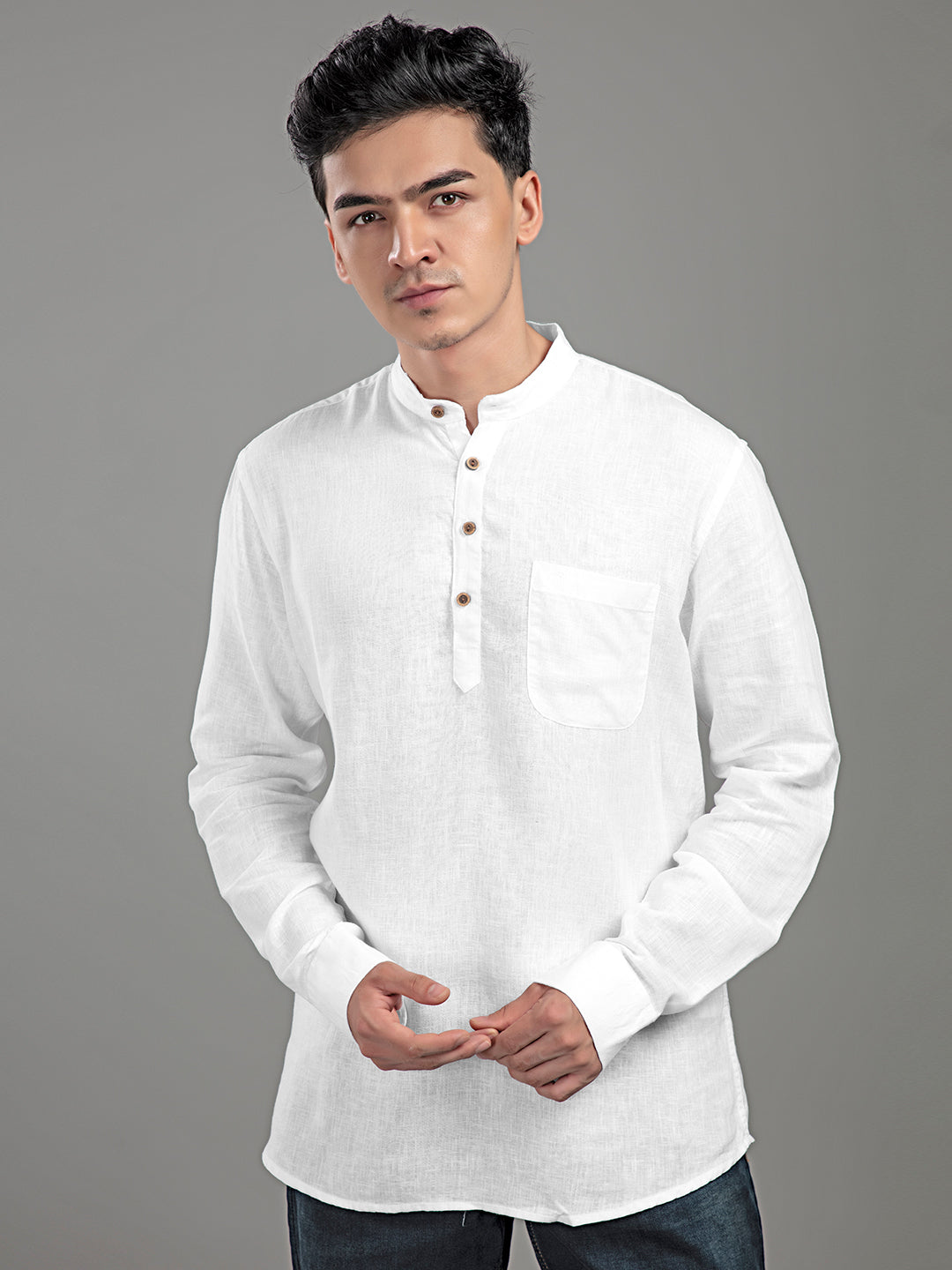 Linen White Short Kurta