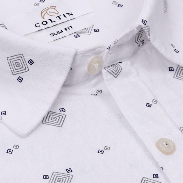 White Printed Cotton Shirt Slim Fit